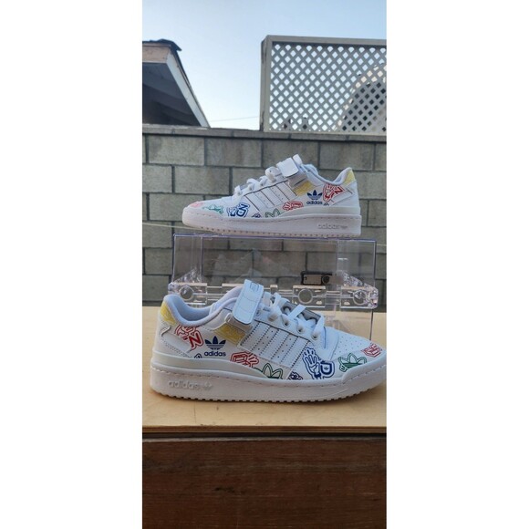 Adidas Forum Allover Print Low Mens Leather Shoes White GW4922 NEW Size 6.5 - Picture 2 of 7
